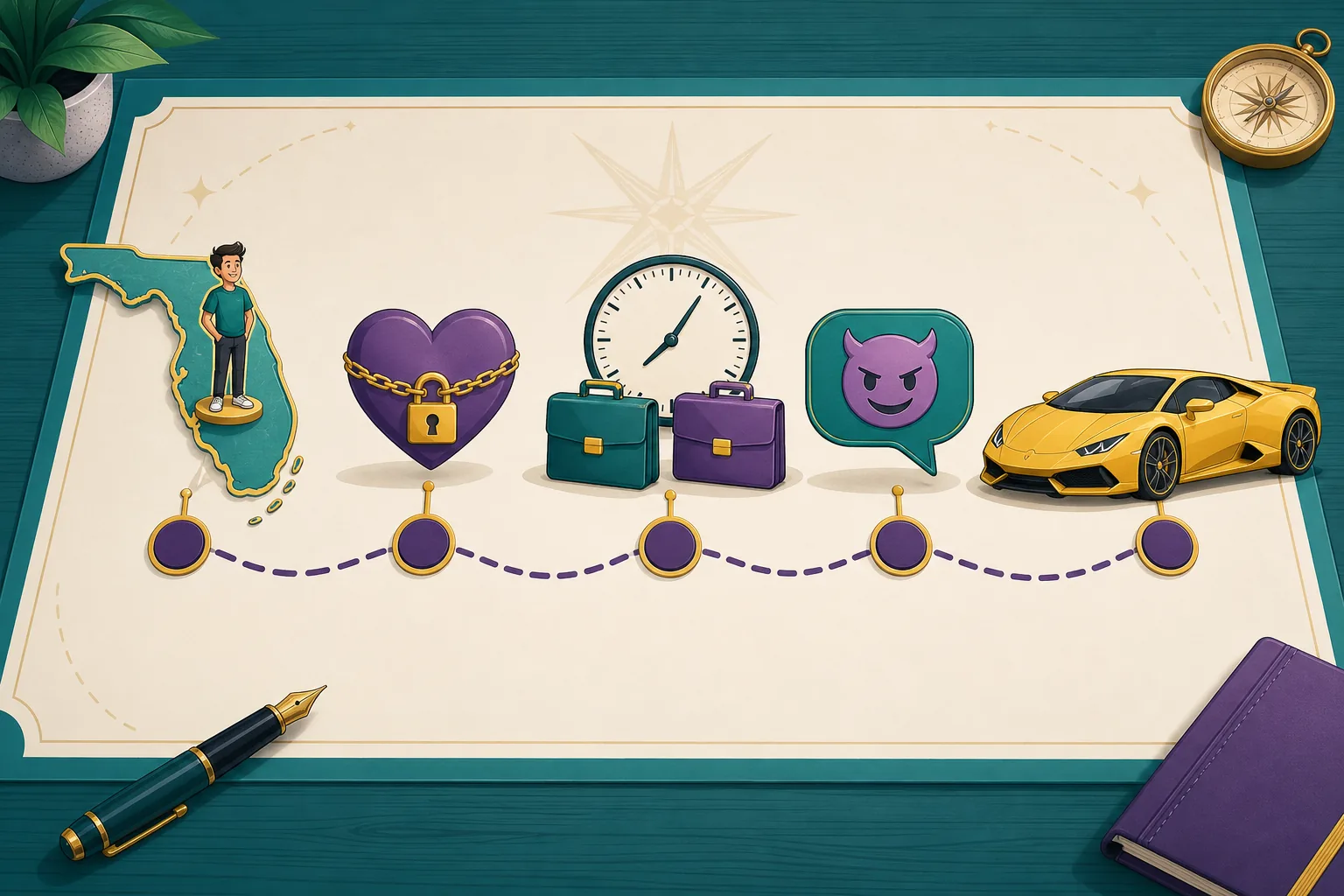 Editorial illustration of the five Like a Virgin Challenge milestones