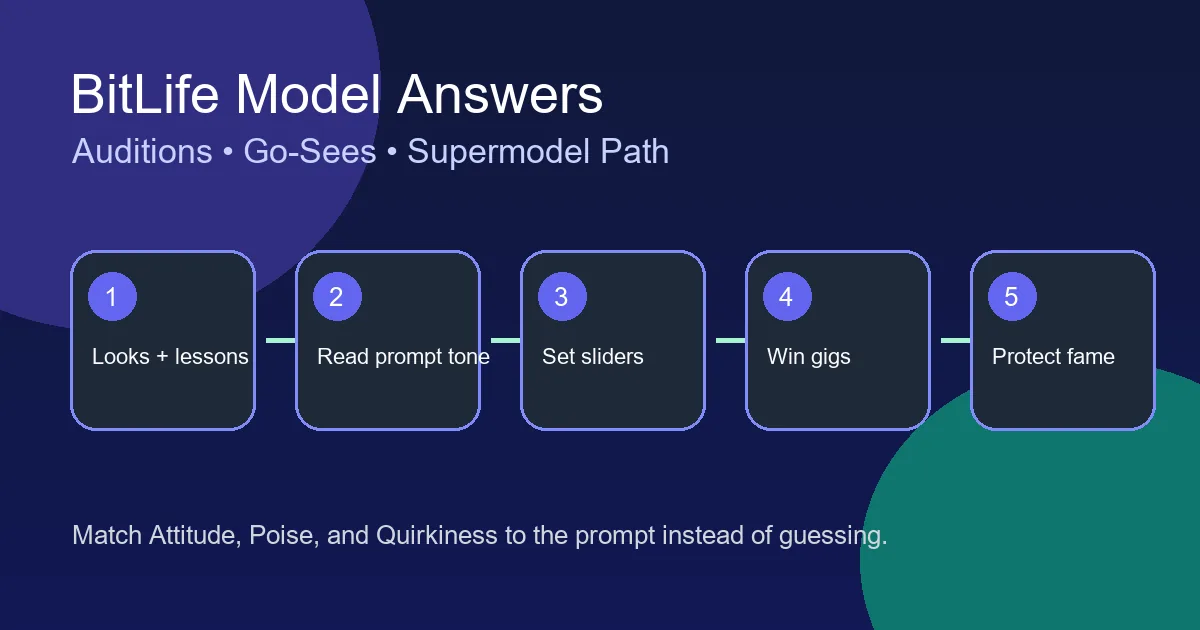 BitLife model career roadmap with audition sliders, go-sees, agencies, and supermodel milestones