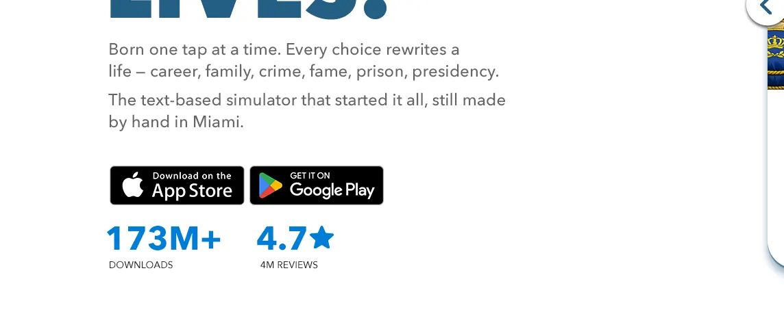 Official BitLife website artwork showing different life choices and consequences